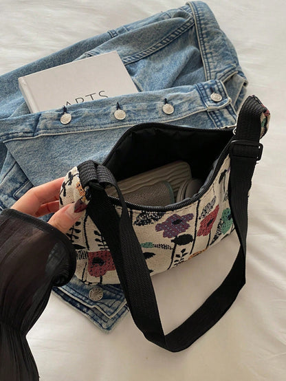 Vintage Bohemian Floral Print Crossbody Bag, Retro Shoulder Hippie Bag, Women Handbag With Wallet, Bohemian Outfit For Women, Boho