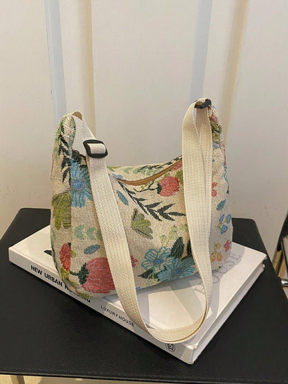 Vintage Bohemian Floral Print Crossbody Bag, Retro Shoulder Hippie Bag, Women Handbag With Wallet, Bohemian Outfit For Women, Boho