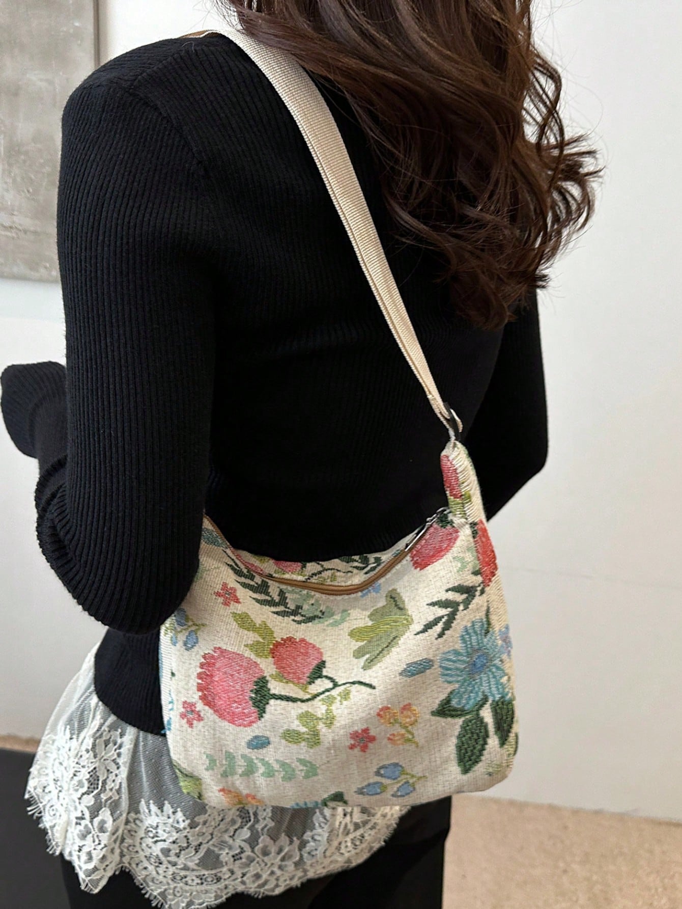 Vintage Bohemian Floral Print Crossbody Bag, Retro Shoulder Hippie Bag, Women Handbag With Wallet, Bohemian Outfit For Women, Boho