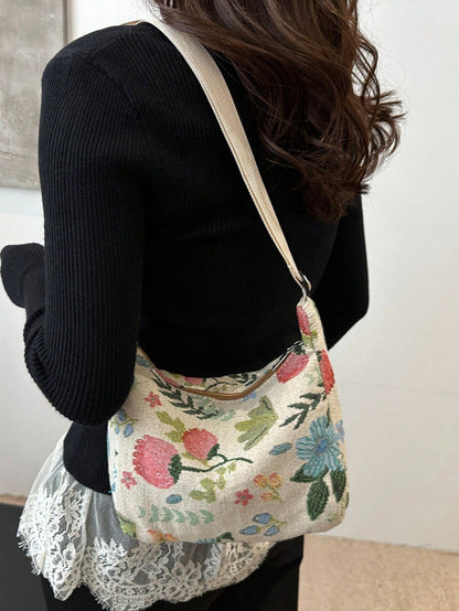 Vintage Bohemian Floral Print Crossbody Bag, Retro Shoulder Hippie Bag, Women Handbag With Wallet, Bohemian Outfit For Women, Boho