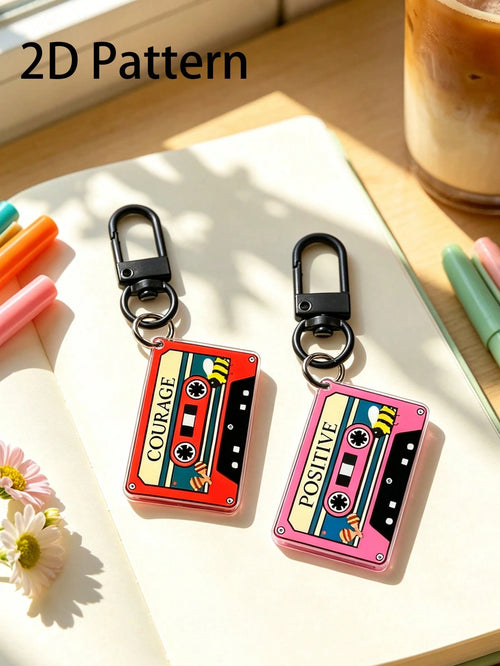 Vintage Cassette Tape Keychain, 2D Acrylic Charm, Fashionable Car Interior Hanging Decor, Indoor Hanging Ornament, Best Gift For Music Lovers, Also Suitable For Backpacks, Handbags, Car Keys, Door Key