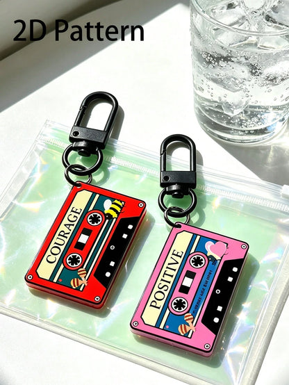 Vintage Cassette Tape Keychain, 2D Acrylic Charm, Fashionable Car Interior Hanging Decor, Indoor Hanging Ornament, Best Gift For Music Lovers, Also Suitable For Backpacks, Handbags, Car Keys, Door Key