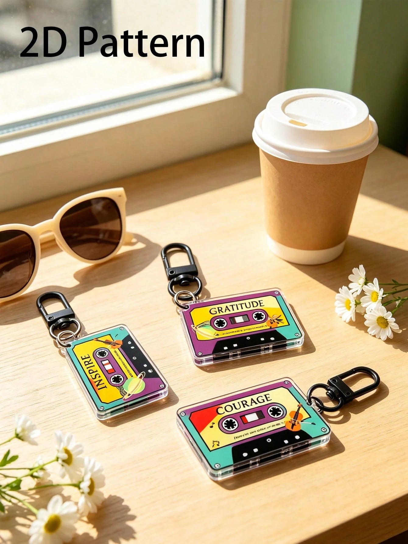 Vintage Cassette Tape Keychain, 2D Acrylic Charm, Fashionable Car Interior Hanging Decor, Indoor Hanging Ornament, Best Gift For Music Lovers, Also Suitable For Backpacks, Handbags, Car Keys, Door Key