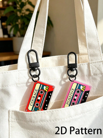 Vintage Cassette Tape Keychain, 2D Acrylic Charm, Fashionable Car Interior Hanging Decor, Indoor Hanging Ornament, Best Gift For Music Lovers, Also Suitable For Backpacks, Handbags, Car Keys, Door Key