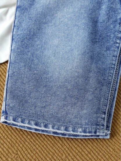 Vintaside Kids Baby Girls' Denim Dress,Blue Slit Hem Casual Denim,Autumn New Arrival Chic Versatile For School,Party,Vacation,Daily Wear,Home Fall Winter