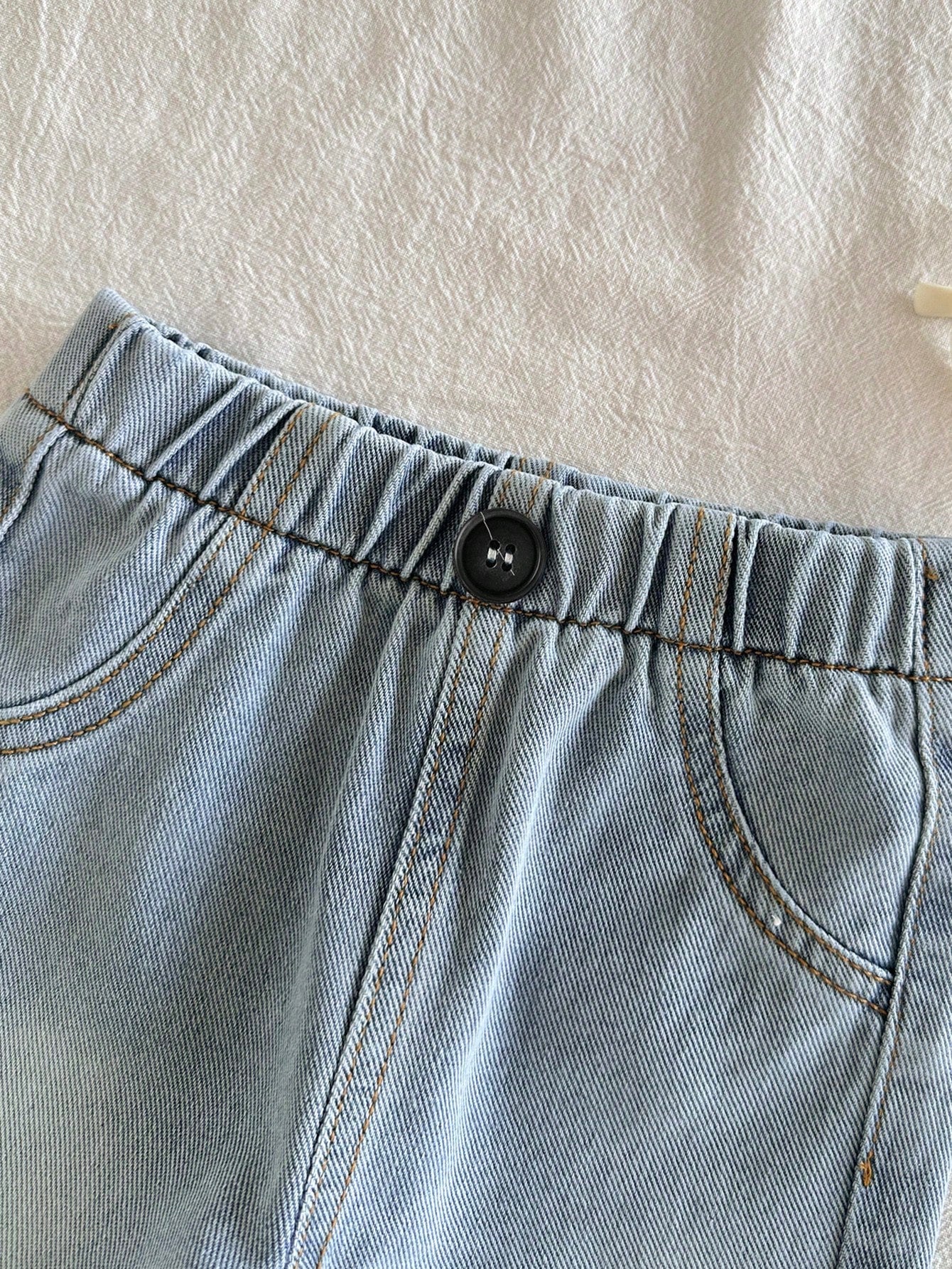 Vintaside Kids Countryside Style Newborn Baby Denim Pants,Classic Washed Blue Loose Fit Jeans With Full Elastic Waistband,Fake Pockets,Vintage Front Button Closure