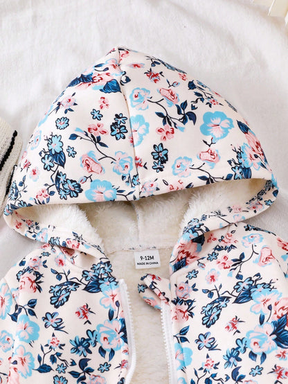 Vintaside Kids Toddler Girls' Floral Print Long Sleeve Fuzzy Warm Jacket, Comfortable Casual Zipper Front Cardigan Sweater For Winter Fall