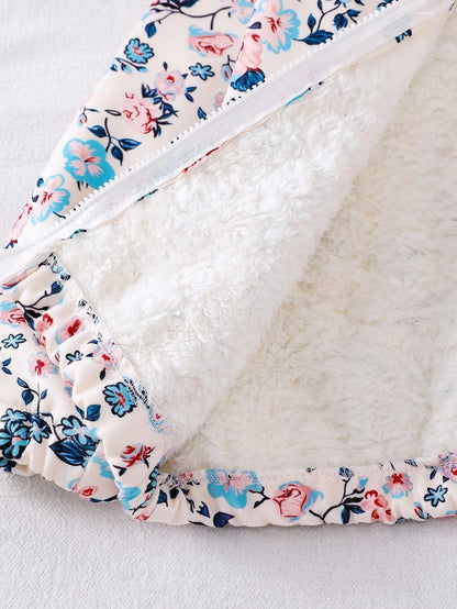 Vintaside Kids Toddler Girls' Floral Print Long Sleeve Fuzzy Warm Jacket, Comfortable Casual Zipper Front Cardigan Sweater For Winter Fall