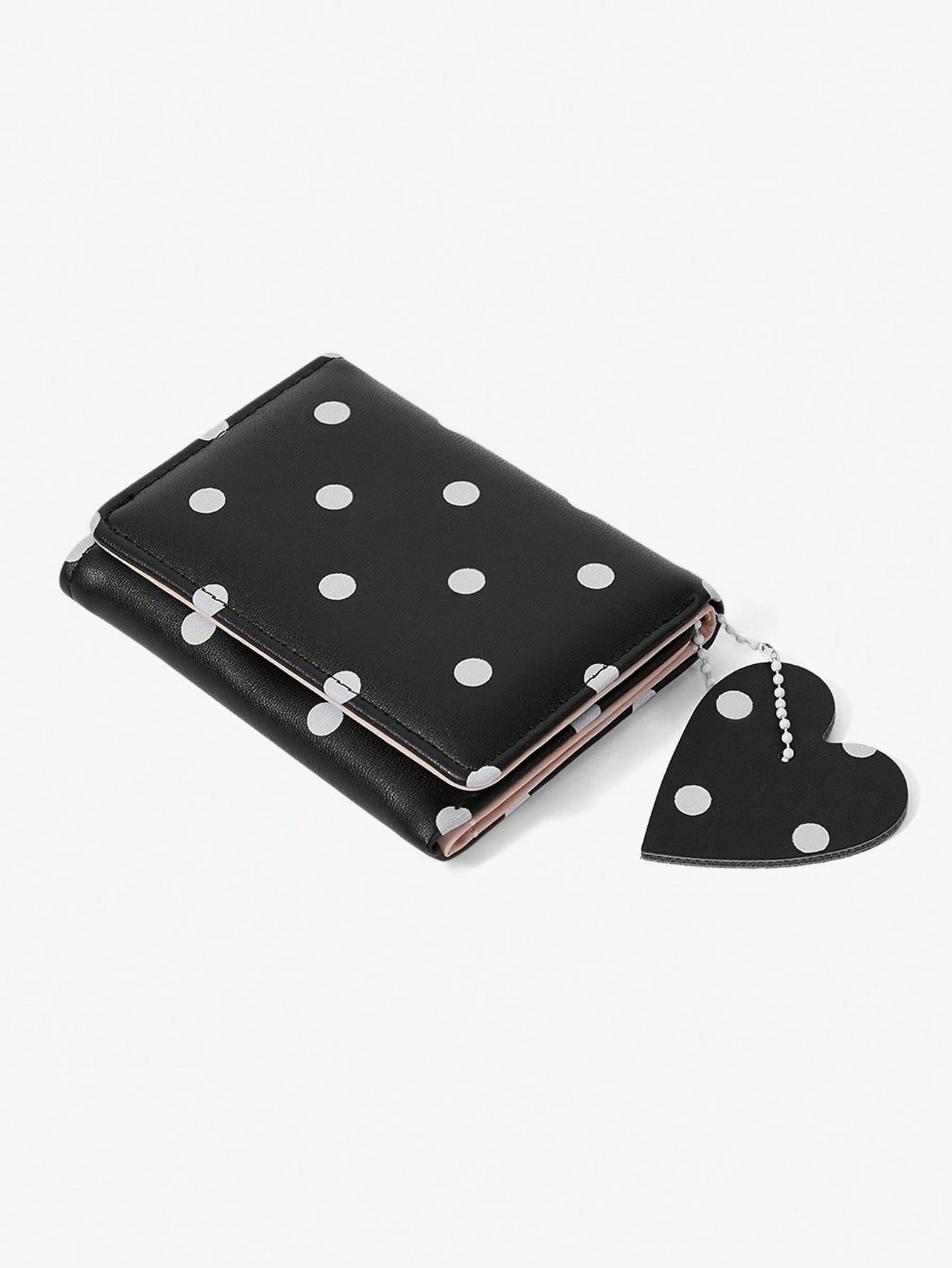 Viva Strut Women's Fashionable Simple Sweet Retro Black And White Polka Dot Heart Pendant Decorative Short Wallet