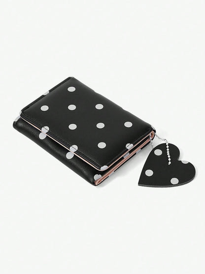 Viva Strut Women's Fashionable Simple Sweet Retro Black And White Polka Dot Heart Pendant Decorative Short Wallet