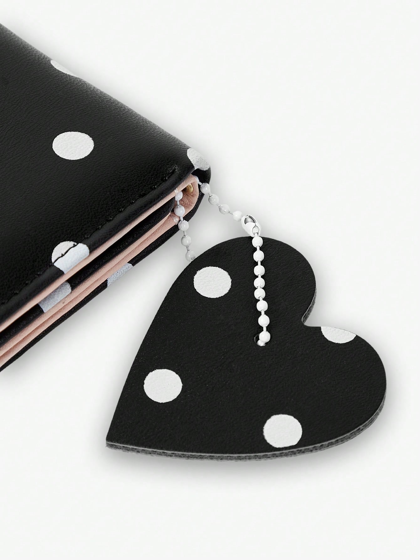 Viva Strut Women's Fashionable Simple Sweet Retro Black And White Polka Dot Heart Pendant Decorative Short Wallet