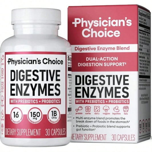 VPOAJ Physician's CHOICE Digestive Enzymes- Multi Enzymes, Bromelain, Organic Prebiotics & Probiotics For Digestive Health & Gut Health- Bloating & Meal Time Discomfort- Dual Action- All Diets- 3