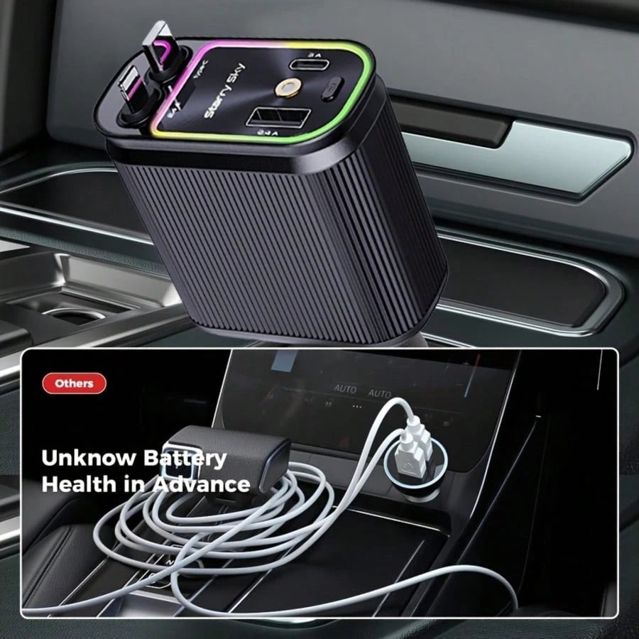 W&O 2025 Latest 4-In-1 Retractable Fast Car Charger With Star Projector, Flexible Car Light Decor,66W High-Speed Charging, 31.5 Inch Long Cable, 2 USB Ports, Compatible With IOS 15/14/13/12/11, Galaxy