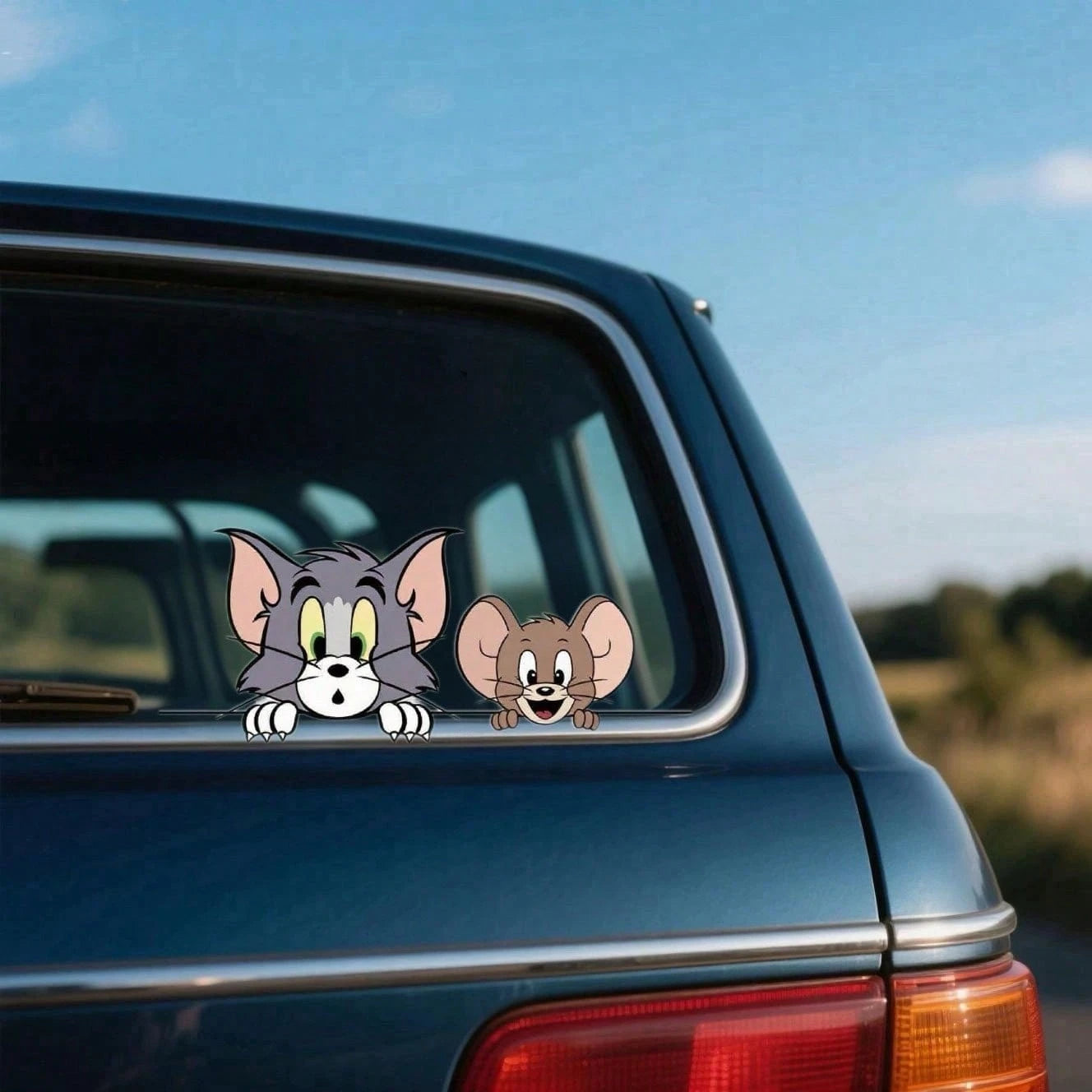 Warner Bros 1pc Tom And Jerry Car Exterior Decal Sticker, Cartoon Jerry Mouse Gas Tank Cover Sticker, Car Sun Shade Anti-Scratch Exterior Accessory, Suitable For Car Body Sticker, Car Door Sticker, Fu