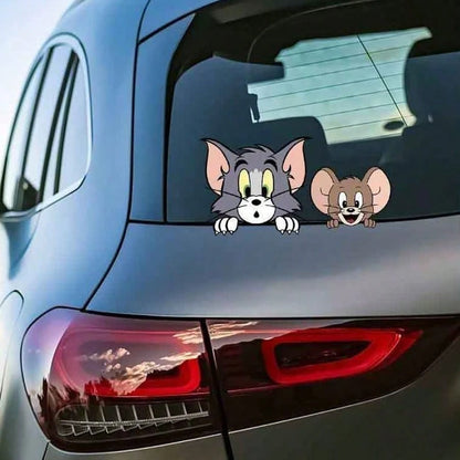 Warner Bros 1pc Tom And Jerry Car Exterior Decal Sticker, Cartoon Jerry Mouse Gas Tank Cover Sticker, Car Sun Shade Anti-Scratch Exterior Accessory, Suitable For Car Body Sticker, Car Door Sticker, Fu
