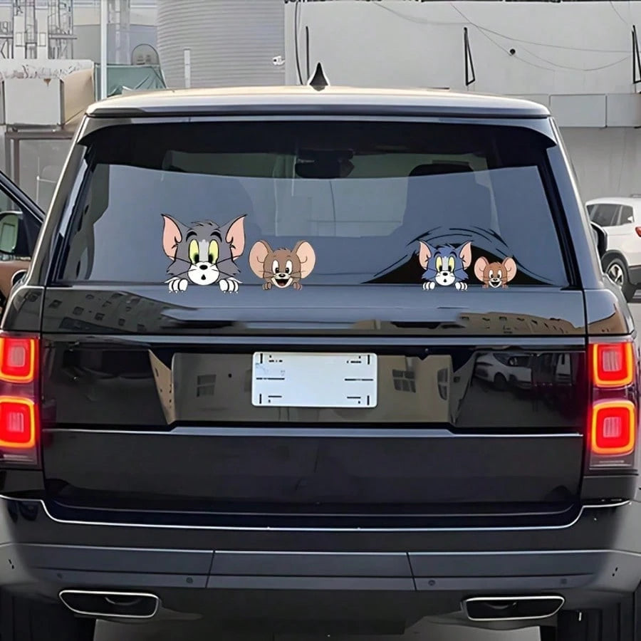 Warner Bros 1pc Tom And Jerry Car Exterior Decal Sticker, Cartoon Jerry Mouse Gas Tank Cover Sticker, Car Sun Shade Anti-Scratch Exterior Accessory, Suitable For Car Body Sticker, Car Door Sticker, Fu