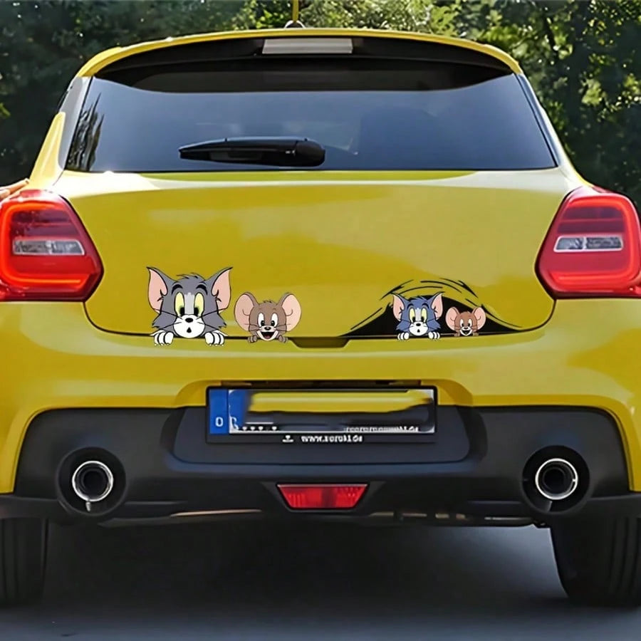 Warner Bros 1pc Tom And Jerry Car Exterior Decal Sticker, Cartoon Jerry Mouse Gas Tank Cover Sticker, Car Sun Shade Anti-Scratch Exterior Accessory, Suitable For Car Body Sticker, Car Door Sticker, Fu