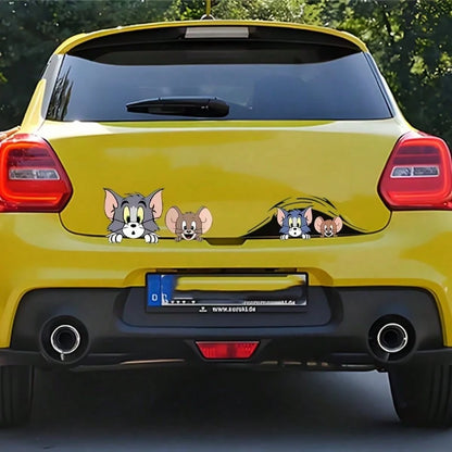 Warner Bros 1pc Tom And Jerry Car Exterior Decal Sticker, Cartoon Jerry Mouse Gas Tank Cover Sticker, Car Sun Shade Anti-Scratch Exterior Accessory, Suitable For Car Body Sticker, Car Door Sticker, Fu