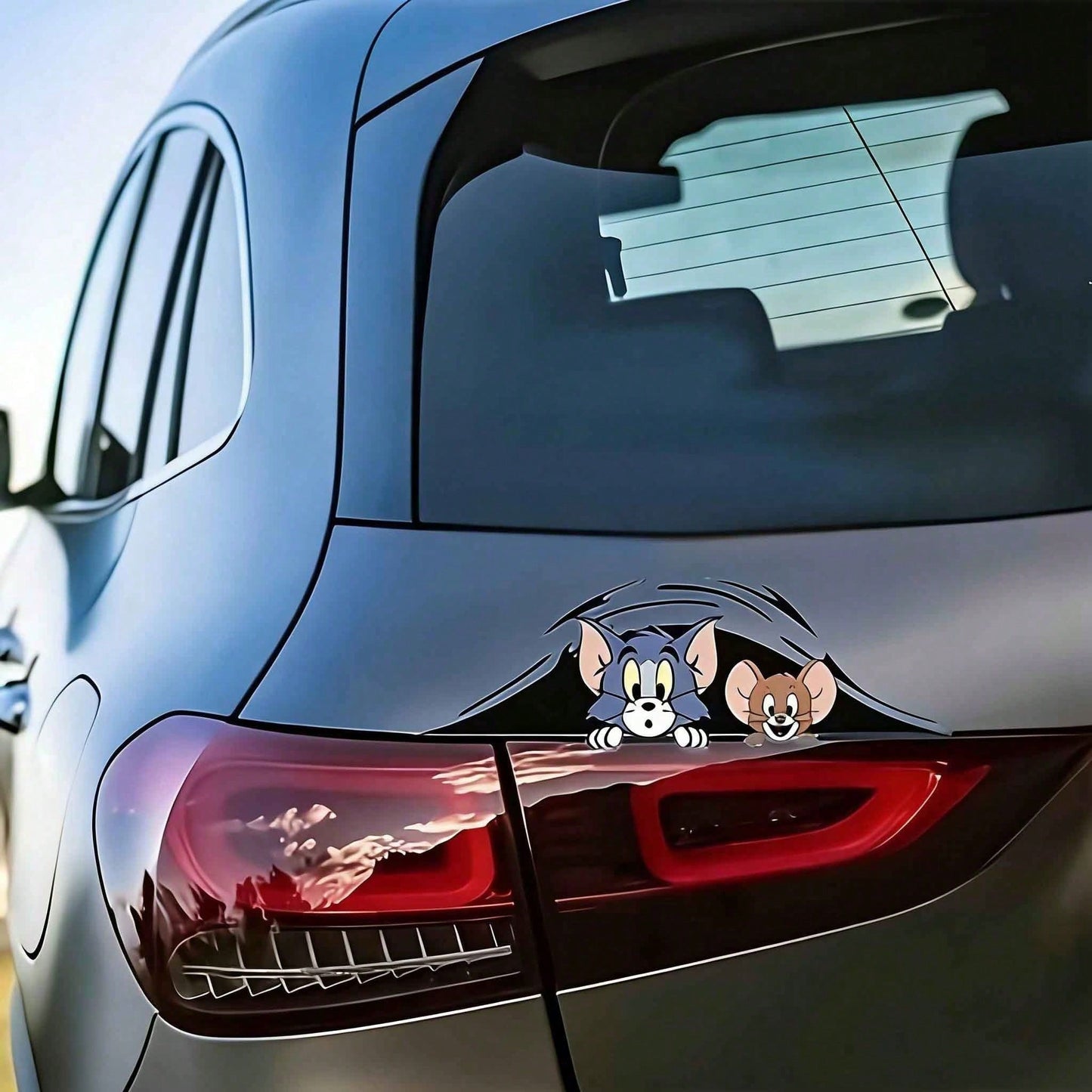 Warner Bros 1pc Tom And Jerry Car Exterior Decal Sticker, Cartoon Jerry Mouse Gas Tank Cover Sticker, Car Sun Shade Anti-Scratch Exterior Accessory, Suitable For Car Body Sticker, Car Door Sticker, Fu