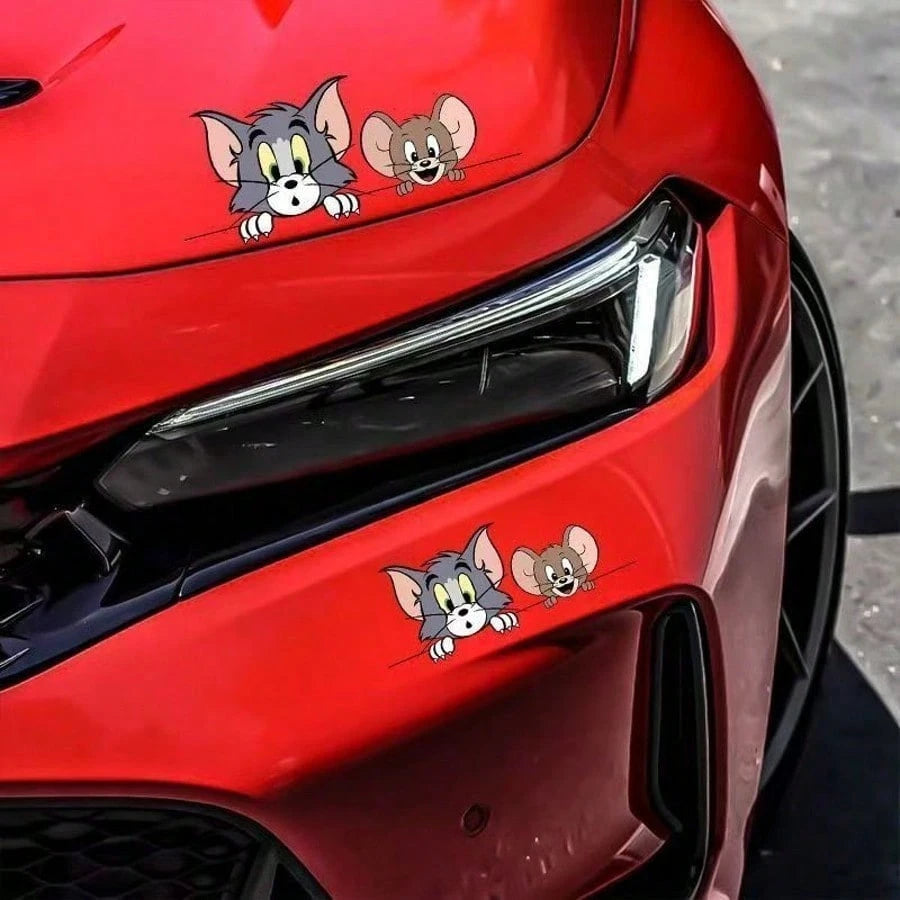 Warner Bros 1pc Tom And Jerry Car Exterior Decal Sticker, Cartoon Jerry Mouse Gas Tank Cover Sticker, Car Sun Shade Anti-Scratch Exterior Accessory, Suitable For Car Body Sticker, Car Door Sticker, Fu