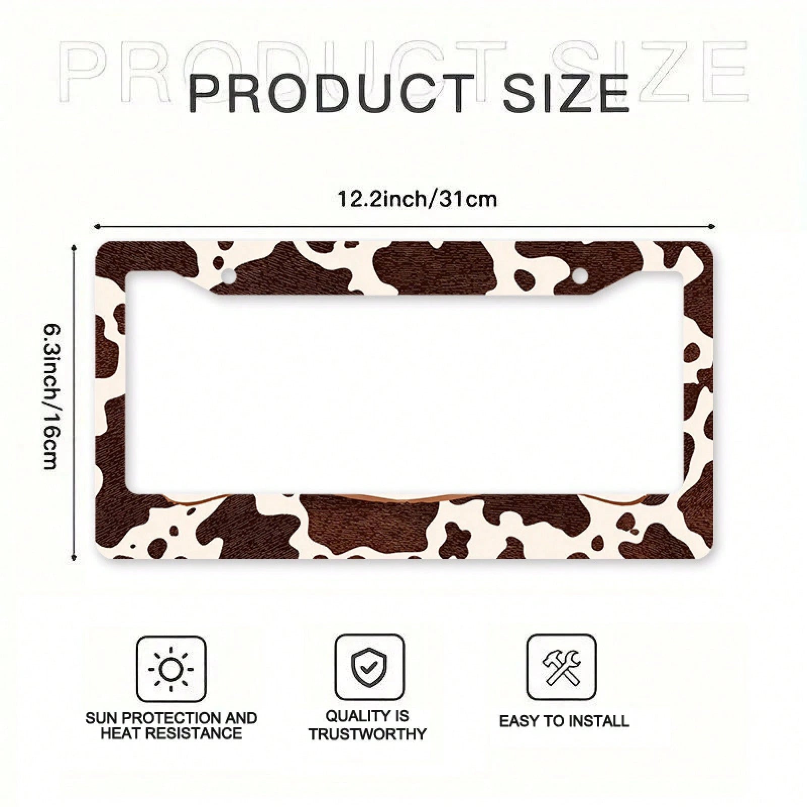 Western Cow Pattern License Plate Frame, Brown And White Cowhide Texture, Aluminum Alloy Material, Suitable For US And International Vehicle Models 12x6inch Includes Screws, Compatible With Most Inter