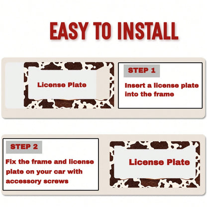Western Cow Pattern License Plate Frame, Brown And White Cowhide Texture, Aluminum Alloy Material, Suitable For US And International Vehicle Models 12x6inch Includes Screws, Compatible With Most Inter