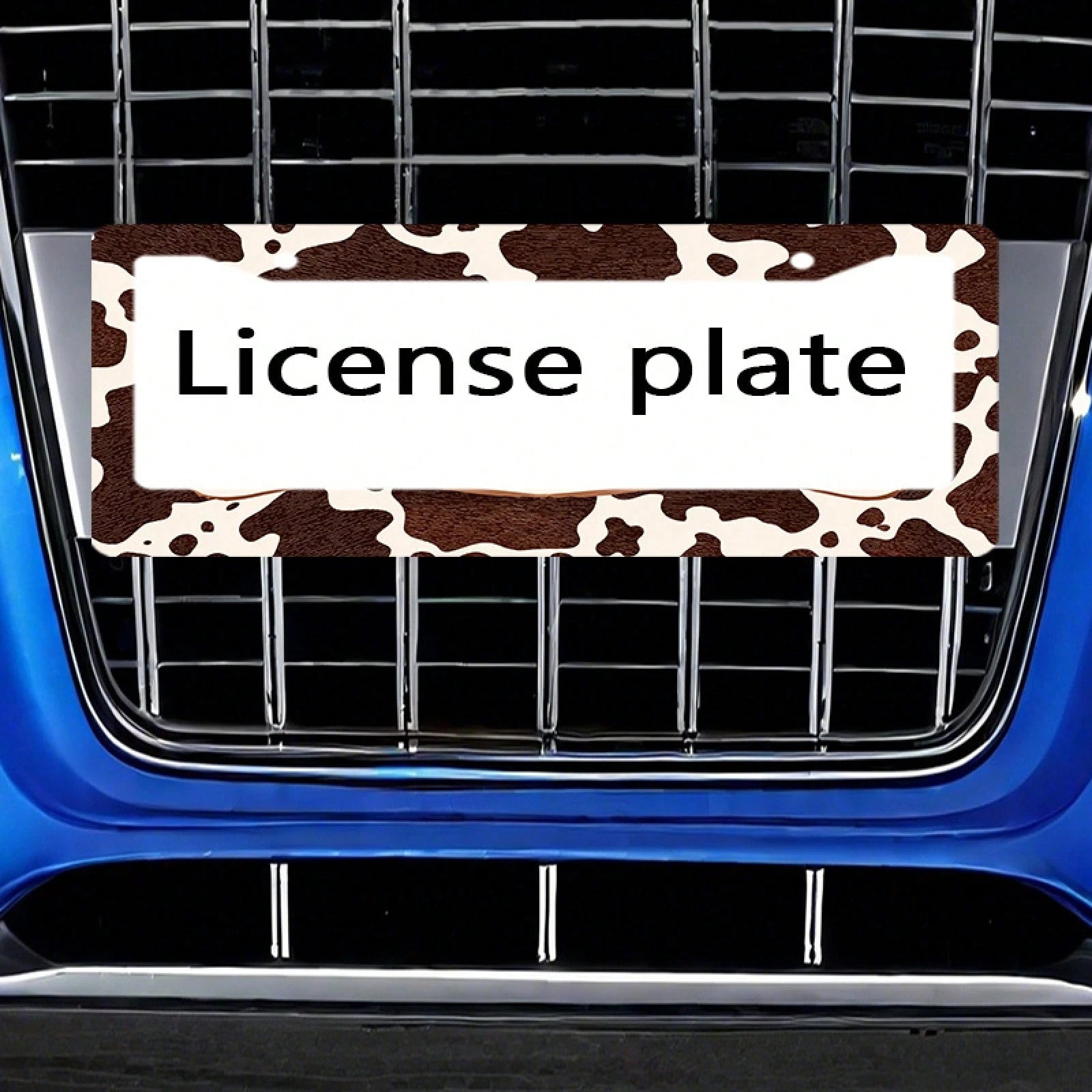 Western Cow Pattern License Plate Frame, Brown And White Cowhide Texture, Aluminum Alloy Material, Suitable For US And International Vehicle Models 12x6inch Includes Screws, Compatible With Most Inter