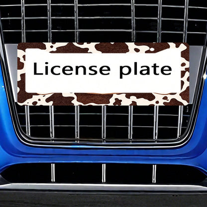 Western Cow Pattern License Plate Frame, Brown And White Cowhide Texture, Aluminum Alloy Material, Suitable For US And International Vehicle Models 12x6inch Includes Screws, Compatible With Most Inter