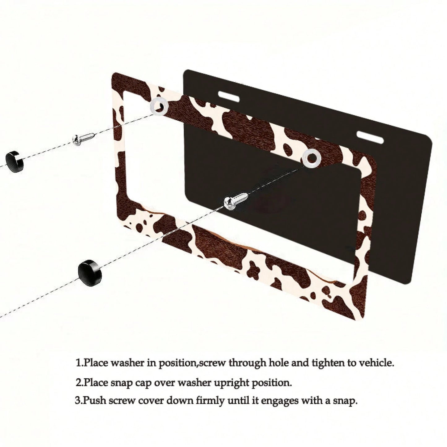 Western Cow Pattern License Plate Frame, Brown And White Cowhide Texture, Aluminum Alloy Material, Suitable For US And International Vehicle Models 12x6inch Includes Screws, Compatible With Most Inter