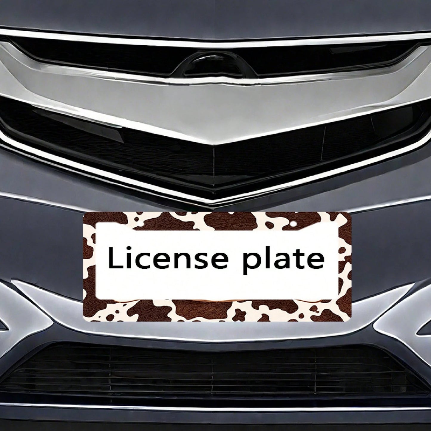 Western Cow Pattern License Plate Frame, Brown And White Cowhide Texture, Aluminum Alloy Material, Suitable For US And International Vehicle Models 12x6inch Includes Screws, Compatible With Most Inter