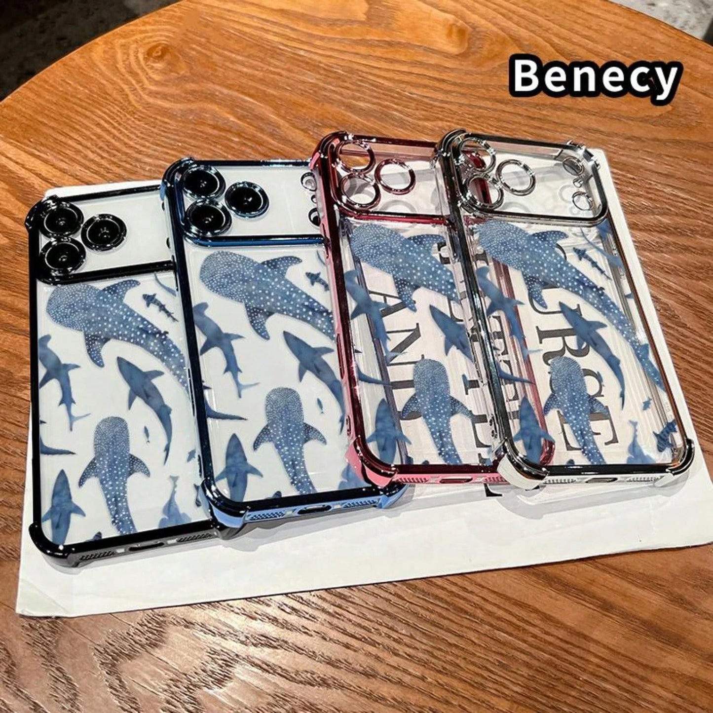 Whale Shark Wonders Pattern Four Corner Anti-Fall Phone Case Transparent Electroplated Protective Cover For IPhone 17 16 Pro Max 15 Plus 14 13 12 11 Air E