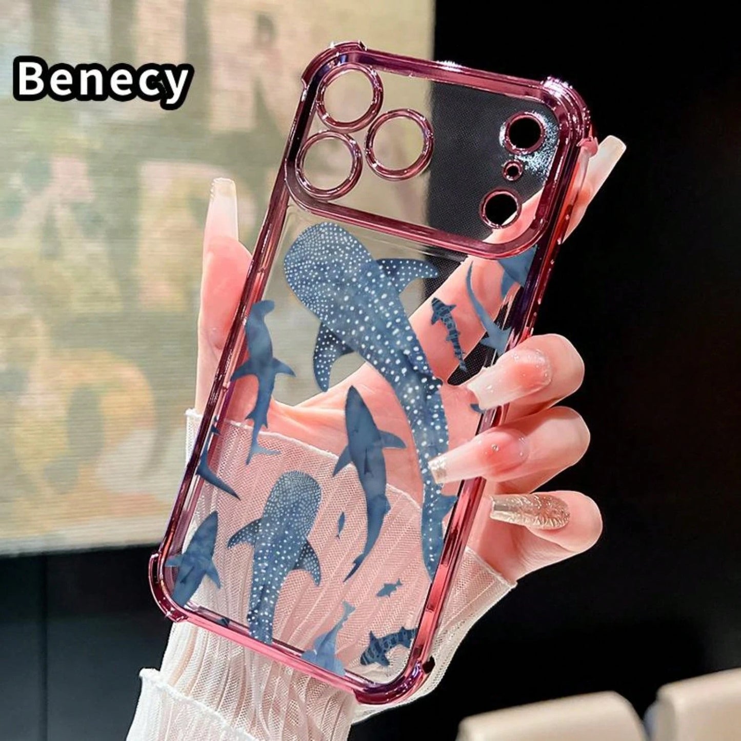 Whale Shark Wonders Pattern Four Corner Anti-Fall Phone Case Transparent Electroplated Protective Cover For IPhone 17 16 Pro Max 15 Plus 14 13 12 11 Air E
