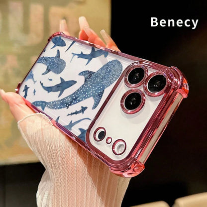Whale Shark Wonders Pattern Four Corner Anti-Fall Phone Case Transparent Electroplated Protective Cover For IPhone 17 16 Pro Max 15 Plus 14 13 12 11 Air E