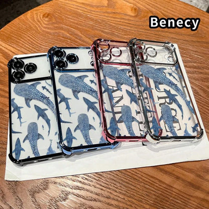 Whale Shark Wonders Pattern Four Corner Anti-Fall Phone Case Transparent Electroplated Protective Cover For IPhone 17 16 Pro Max 15 Plus 14 13 12 11 Air E