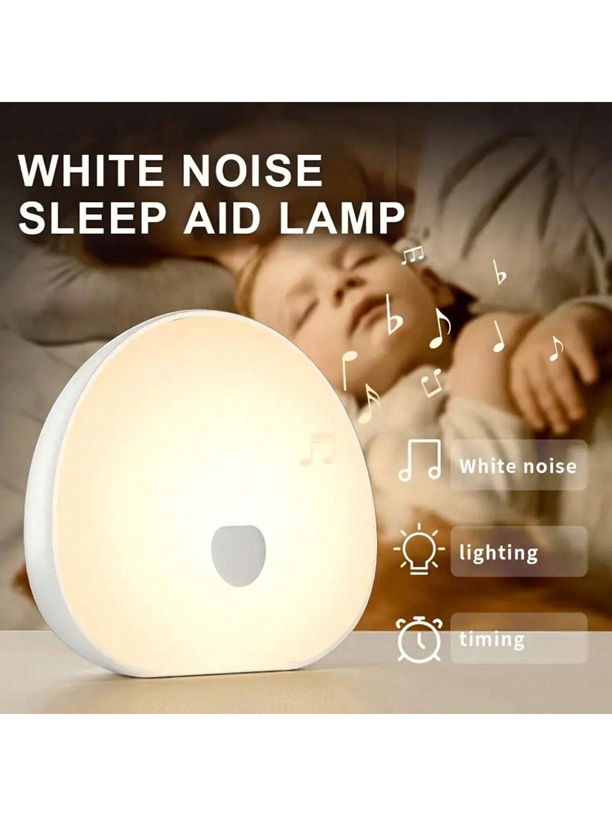 White Noise LED Night Light- Multiple Colors, Dimmable, Timer, Natural Soothing White Noise For Sleep, Memory Function, Portable, Built-In 1200mAh Rechargeable Battery