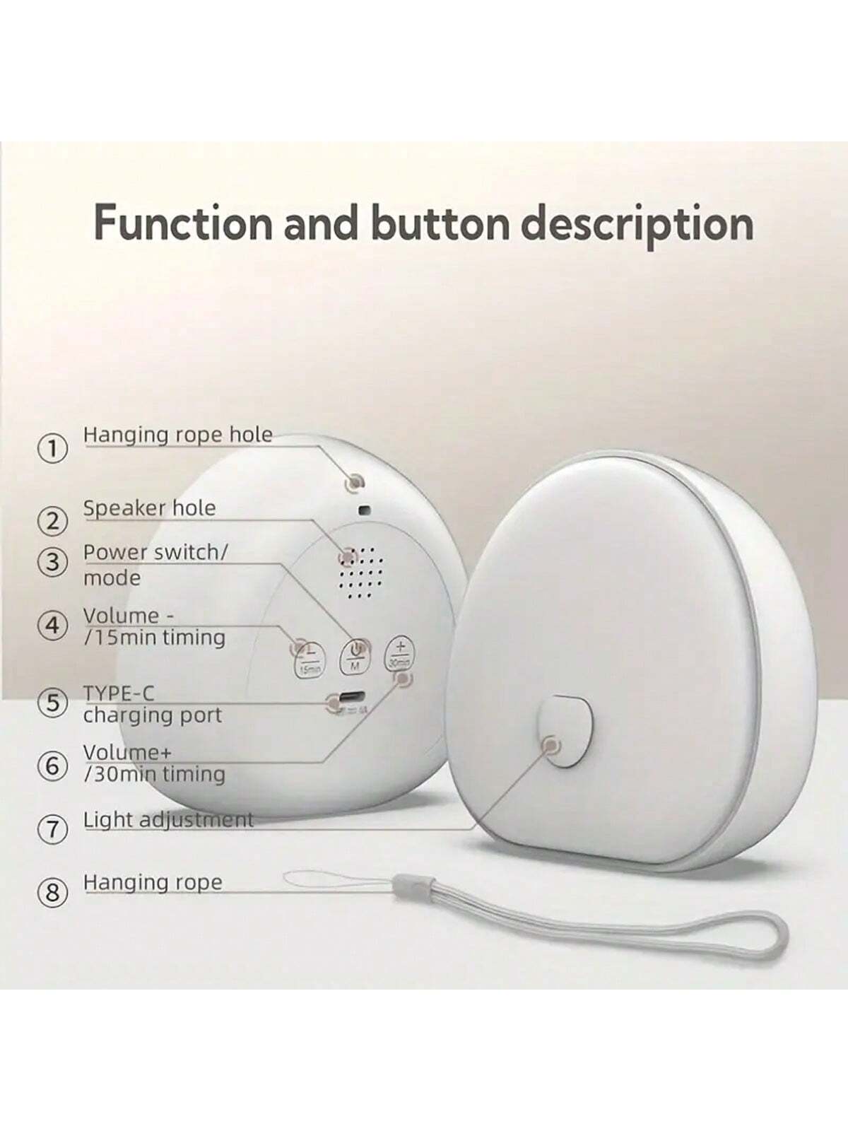 White Noise LED Night Light- Multiple Colors, Dimmable, Timer, Natural Soothing White Noise For Sleep, Memory Function, Portable, Built-In 1200mAh Rechargeable Battery