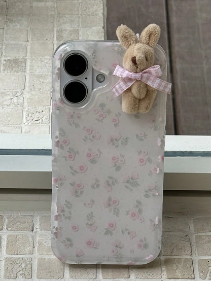 White Pink Rabbit Element Novelty Cases 1pc White Pink Rabbit Element Novelty Cases Youthful And Adorable Girl Floral White Classic Full-Coverage Soft Phone Shockproof Case With Three-Dimensional Pink