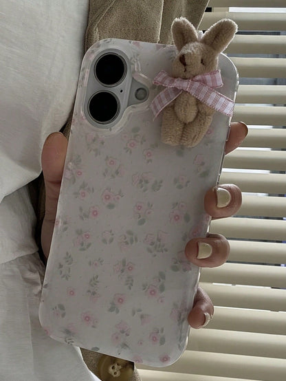 White Pink Rabbit Element Novelty Cases 1pc White Pink Rabbit Element Novelty Cases Youthful And Adorable Girl Floral White Classic Full-Coverage Soft Phone Shockproof Case With Three-Dimensional Pink