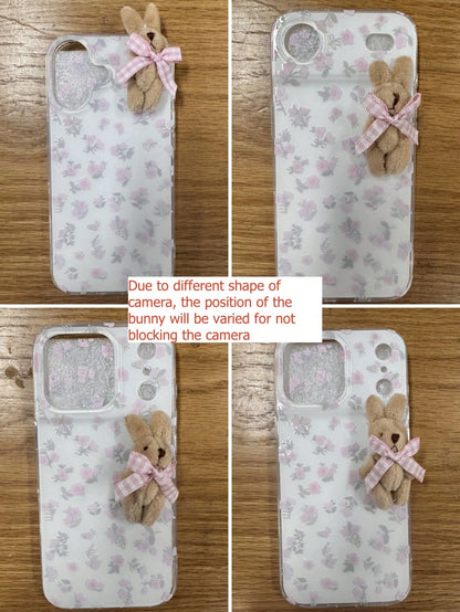 White Pink Rabbit Element Novelty Cases 1pc White Pink Rabbit Element Novelty Cases Youthful And Adorable Girl Floral White Classic Full-Coverage Soft Phone Shockproof Case With Three-Dimensional Pink