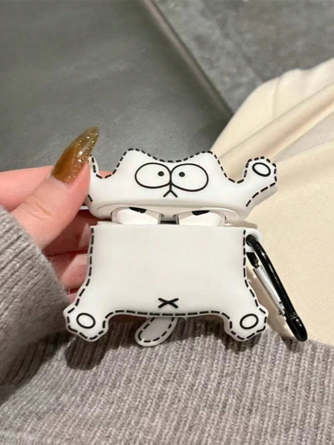 White Silicone Cat Elements Silicone 3D Silicone Cartoon Cat Shaped Earphone Case Compatible With Apple 4/3 Pro 2/3 Spring Gift