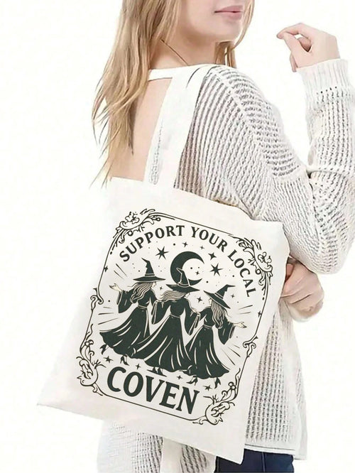 Witch Canvas Tote Bag, Support Local Witch Groups, Traditional Canvas Bag, Halloween Accessory, Pagan Tote Bag, Wicca Bag