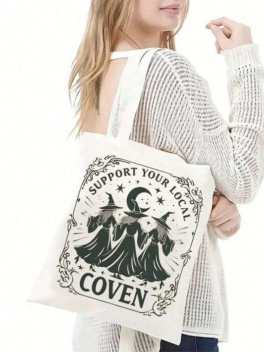 Witch Canvas Tote Bag, Support Local Witch Groups, Traditional Canvas Bag, Halloween Accessory, Pagan Tote Bag, Wicca Bag