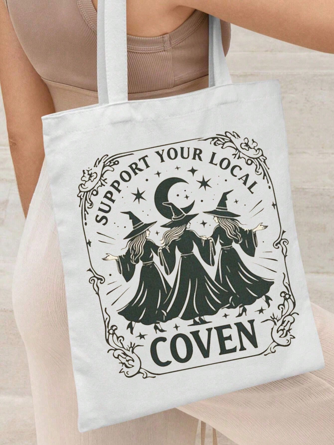 Witch Canvas Tote Bag, Support Local Witch Groups, Traditional Canvas Bag, Halloween Accessory, Pagan Tote Bag, Wicca Bag