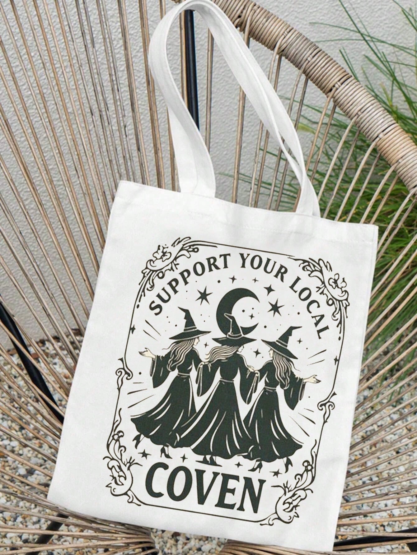 Witch Canvas Tote Bag, Support Local Witch Groups, Traditional Canvas Bag, Halloween Accessory, Pagan Tote Bag, Wicca Bag