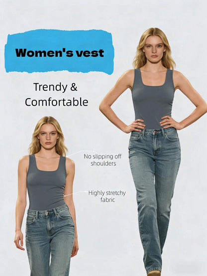 Women 5 Packs Camisole Tops, Soft Stretch Scoop Neck Tank Tops, Polyester Athletic Shirts For Sports