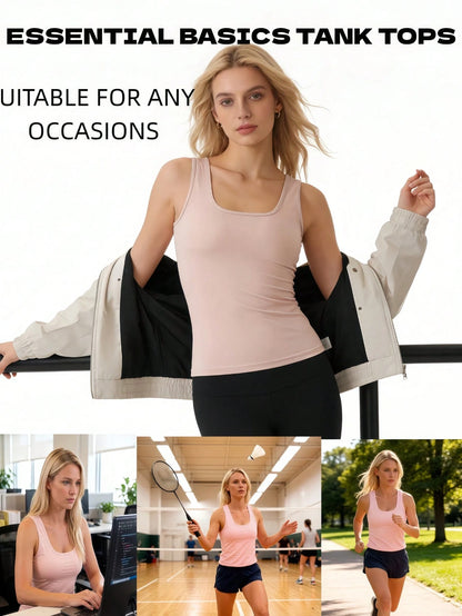 Women 5 Packs Camisole Tops, Soft Stretch Scoop Neck Tank Tops, Polyester Athletic Shirts For Sports