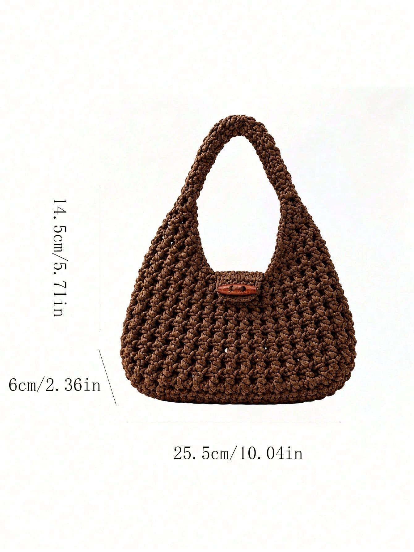 Women's Chunky Knit Brown Handbag, Hollow-Out Woven Design, Curved Shape, Breathable Knit, Suitable For Beach Shopping, Outdoor Leisure Travel