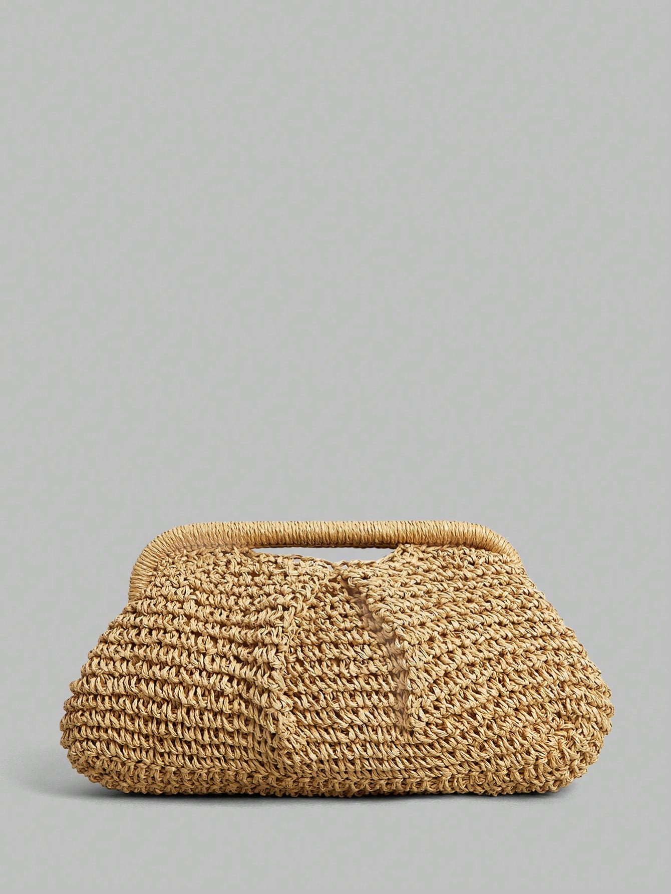 Women's Chunky Knit Brown Handbag, Hollow-Out Woven Design, Curved Shape, Breathable Knit, Suitable For Beach Shopping, Outdoor Leisure Travel