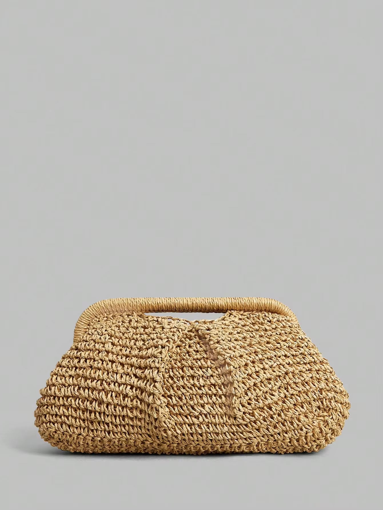 Women's Chunky Knit Brown Handbag, Hollow-Out Woven Design, Curved Shape, Breathable Knit, Suitable For Beach Shopping, Outdoor Leisure Travel