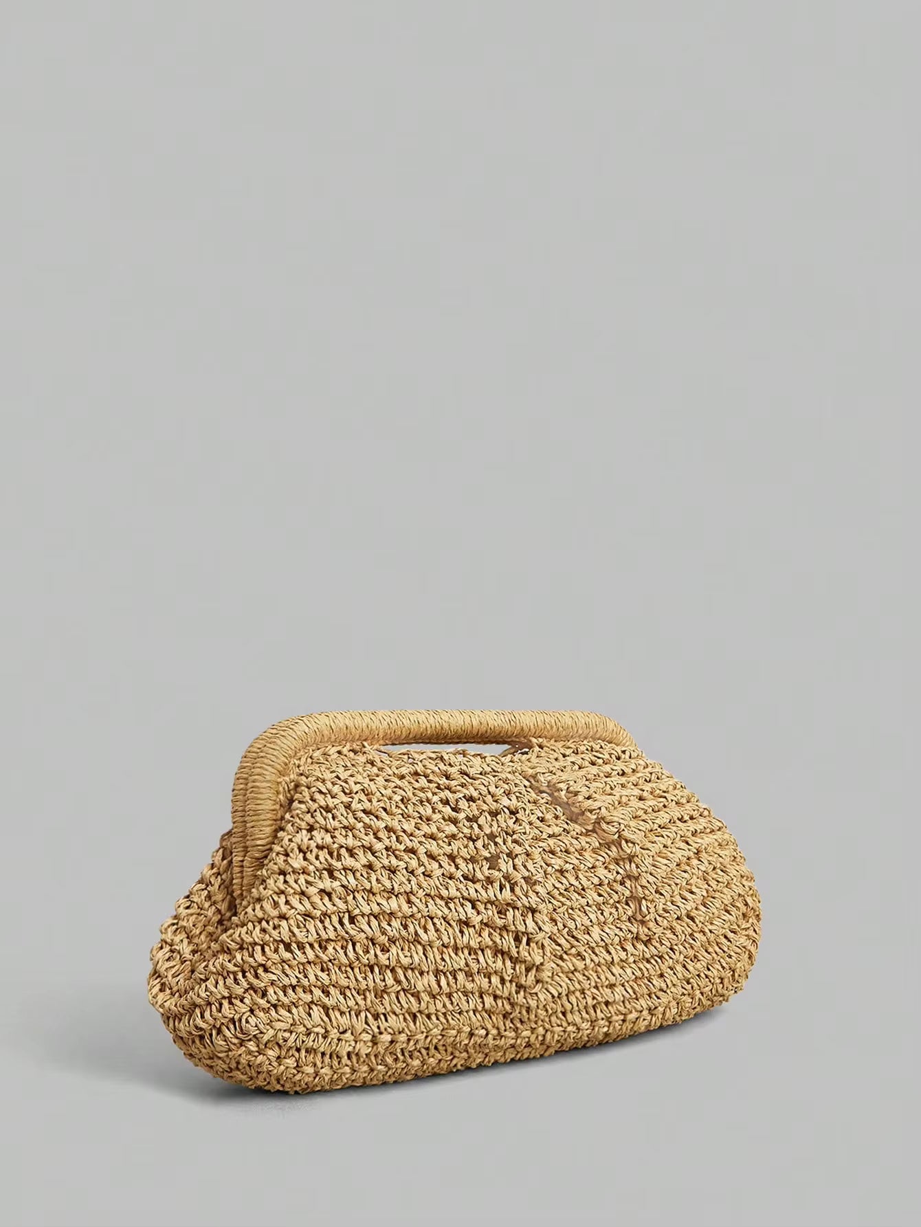 Women's Chunky Knit Brown Handbag, Hollow-Out Woven Design, Curved Shape, Breathable Knit, Suitable For Beach Shopping, Outdoor Leisure Travel